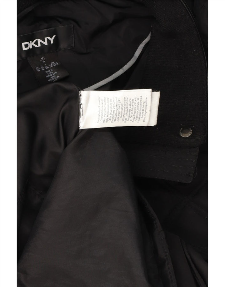 DKNY Quiltet overfrakke med hætte til kvinder UK 18 XL Sort Polyester