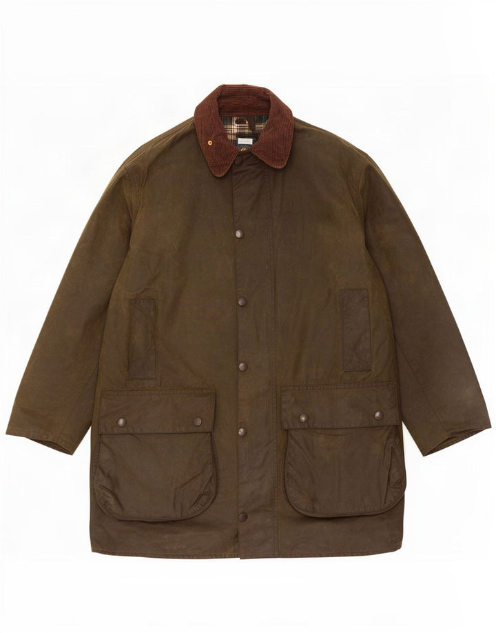 Barbour Herre Border Waxed Cotton Jacket UK 40 Medium Khaki Colourblock