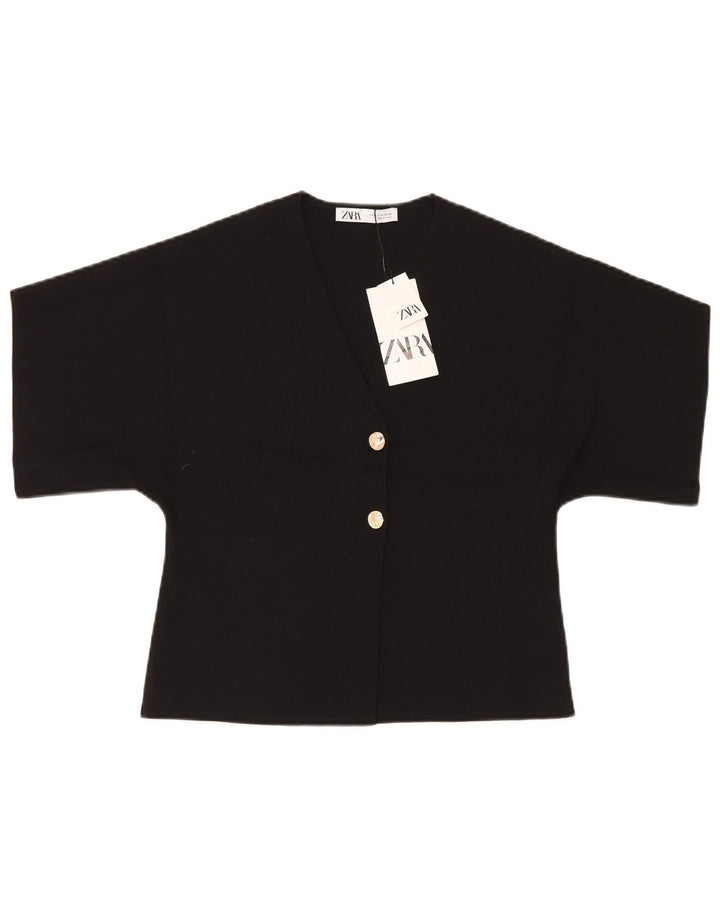 Zara Kortærmet Crop Top UK 12 Medium Sort Polyester