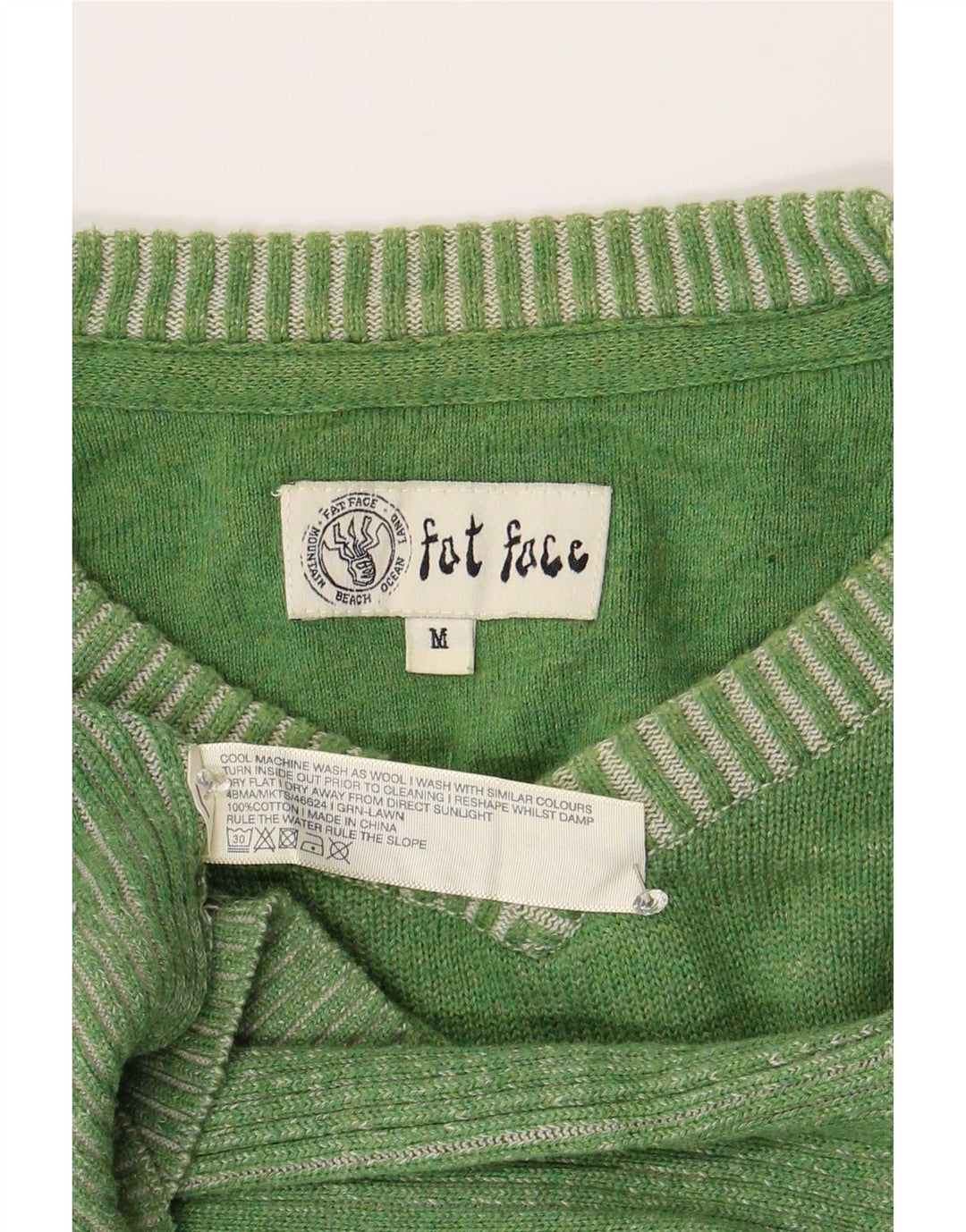 Fat Face Herre V-hals sweater Medium Grøn Bomuld