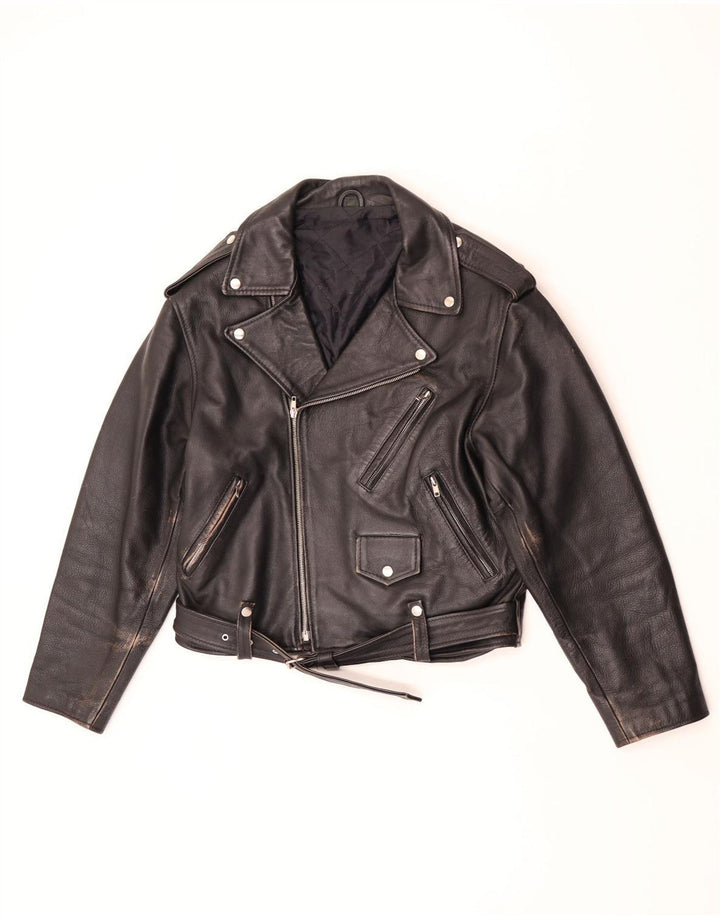 Vintage Herre Læder Biker Jacket UK 36 Lille sort læder