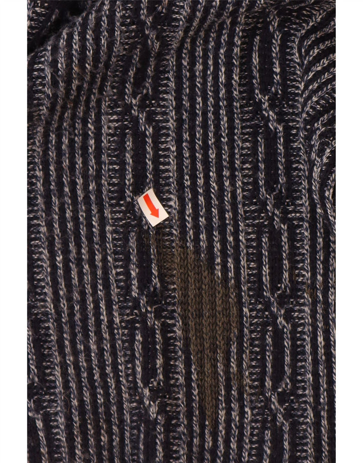 C & A Herre Boat Neck Jumper Sweater Large Navy Blue Fair Isle Polyacrylic