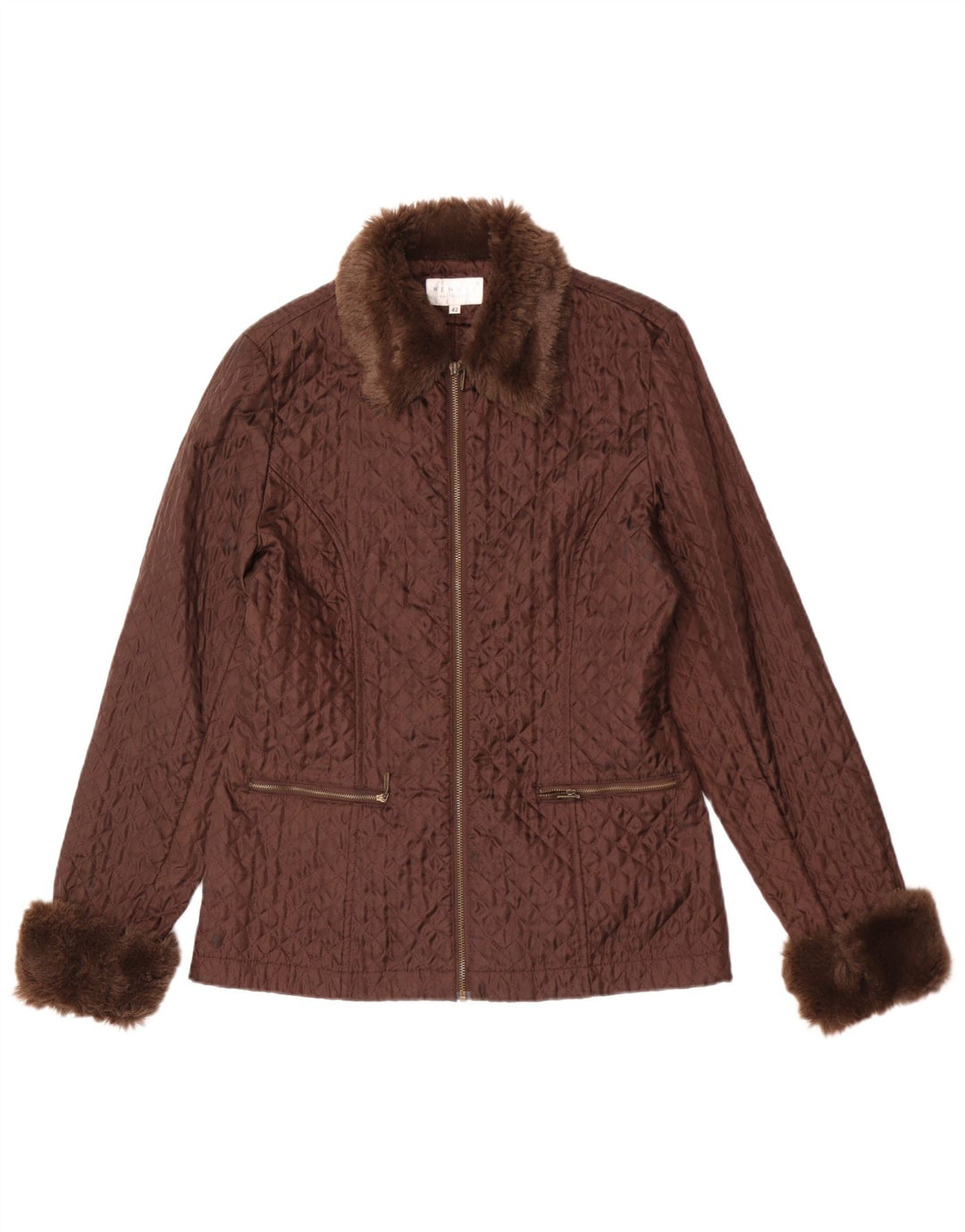 Hennes Dame Quiltet Jakke IT 42 Medium Brun Nylon