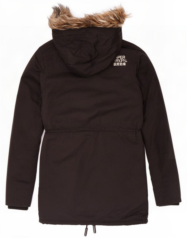 Superdry Dame Hooded Parka Jacket UK 6 XS Black Polyester