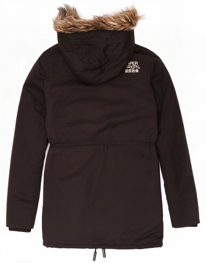 Superdry Dame Hooded Parka Jacket UK 6 XS Black Polyester