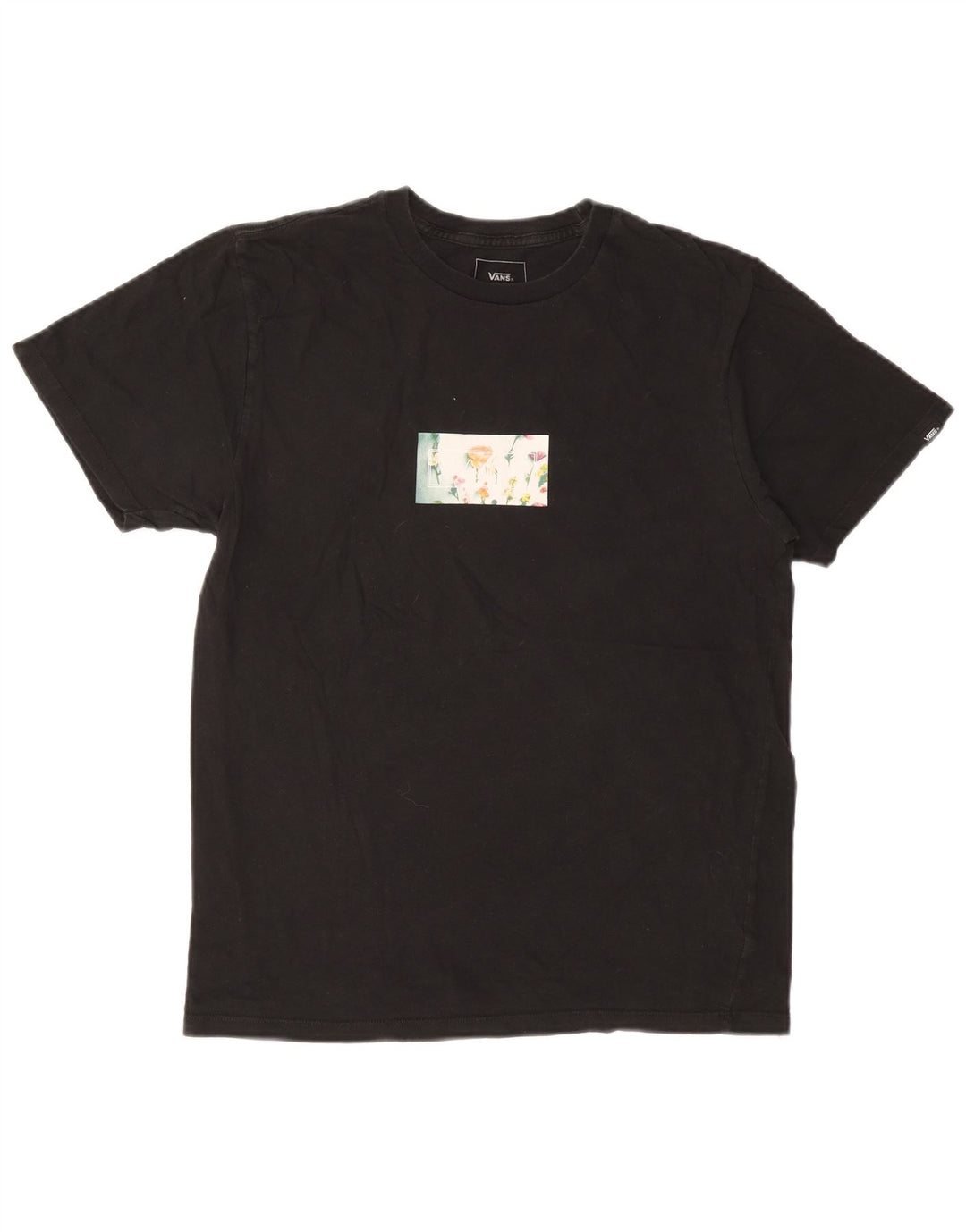 VANS Dame Custom Fit Grafisk T-Shirt Top UK 14 Medium Sort Bomuld