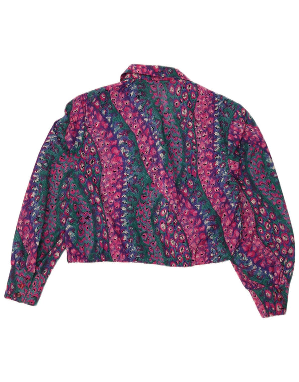 Vintage Dame Crop Shirt Bluse UK 14 Medium Multicolored Animal Print