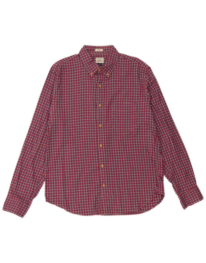J. CREW Herre Slim Fit Flanellskjorte Stor rød ternet bomuld