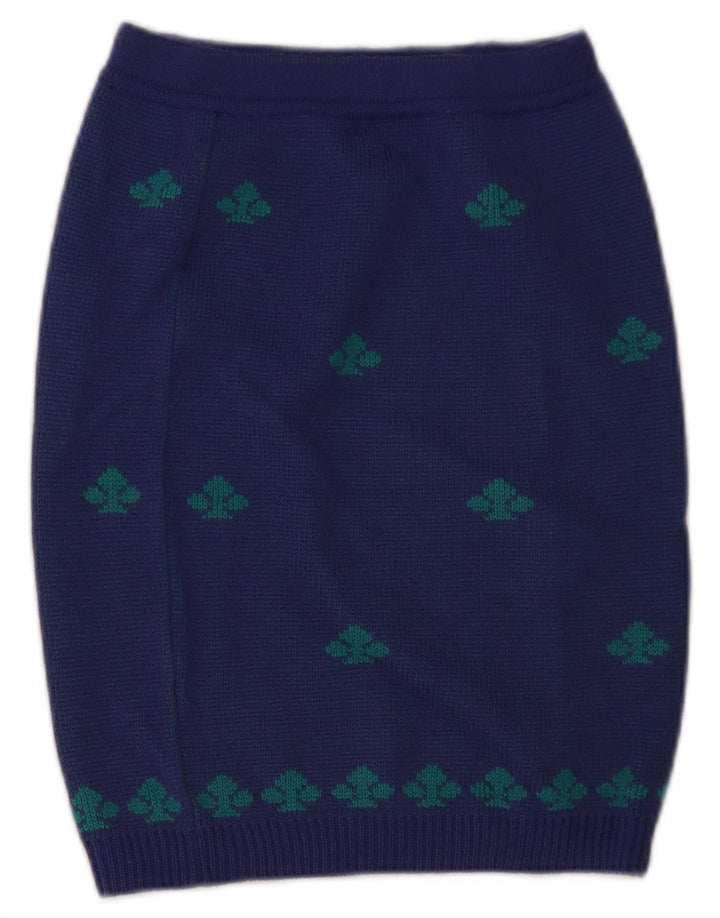 Stefanel Kvinder Strik Pencil Skirt W28 Medium Blue Geometrisk Uld
