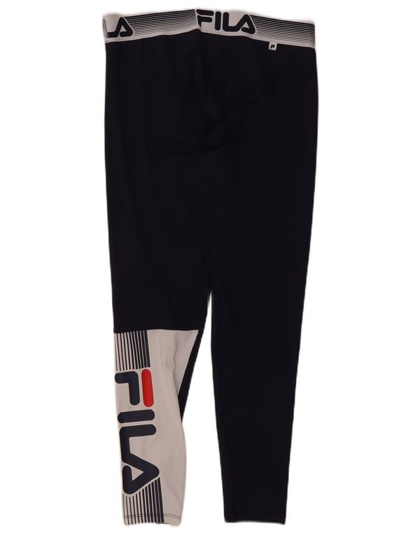 Fila Kvinders Grafiske Leggings UK 14 Medium Navy Blue Colourblock Polyester