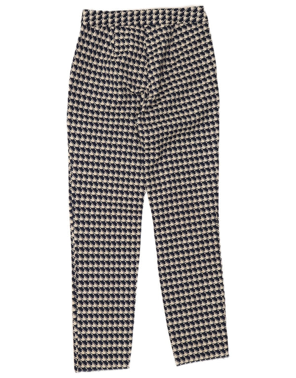 Zara Womens Slim Cropped Trousers XS W24 L26 Navy Blue Houndstooth Cotton