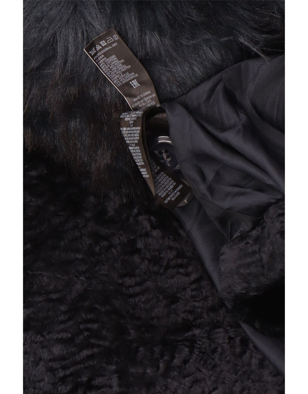 Marks & Spencer Dame Oversized Faux Fur Overcoat UK 14 Large Navy Blue