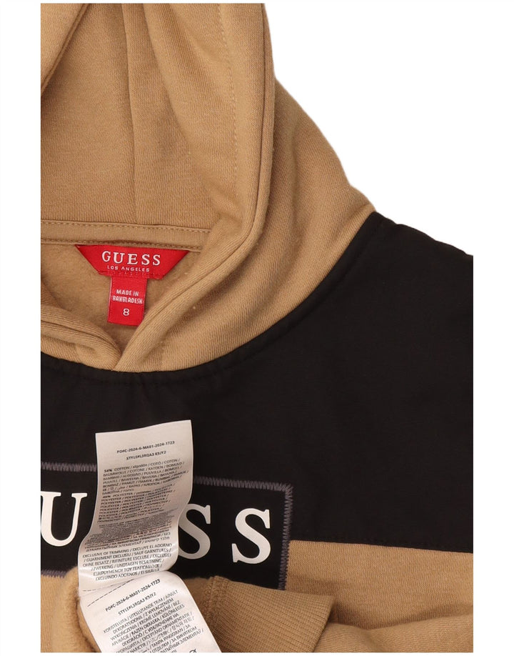 GUESS Grafisk hættetrøje til drenge 7-8 år Beige Colourblock Bomuld