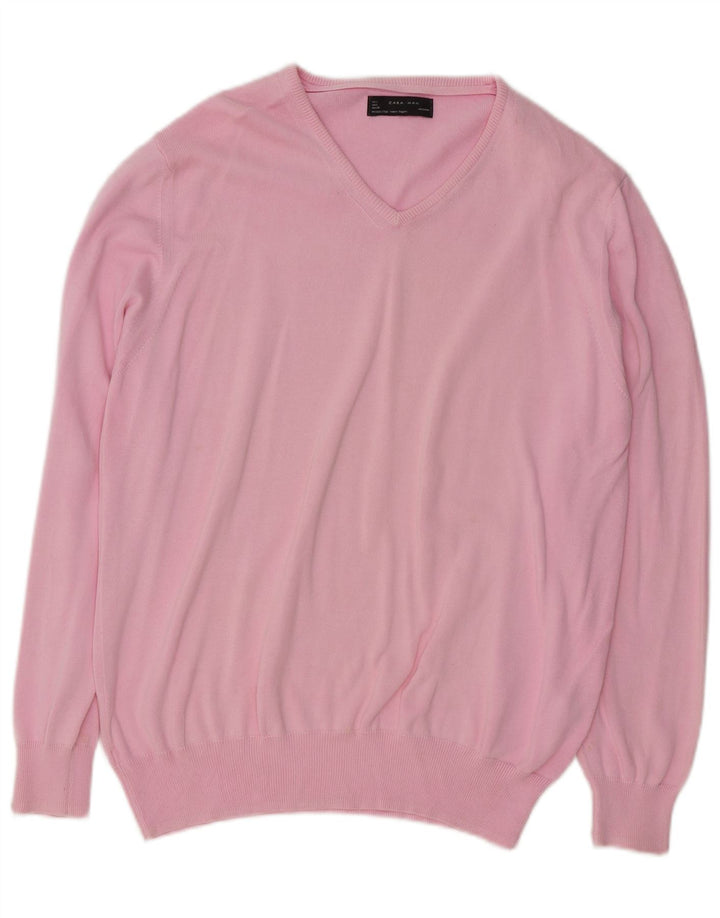 Zara Herre V-hals sweater Stor Pink Bomuld
