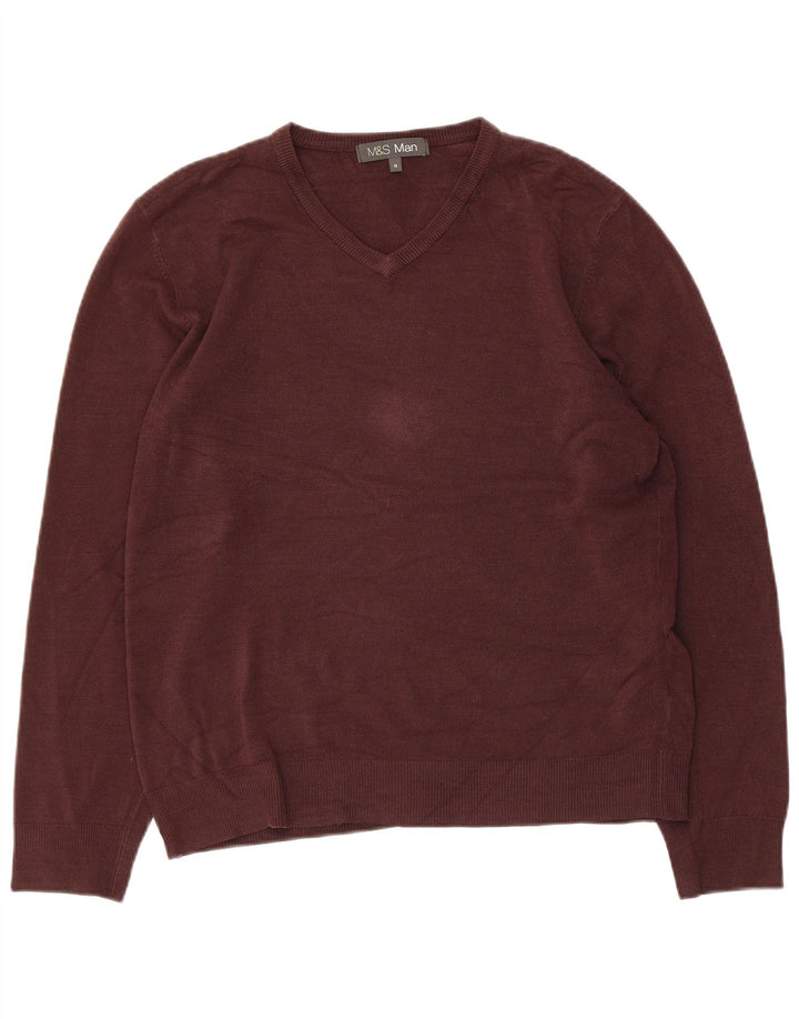 Marks & Spencer Dame V-hals sweater UK 14 Medium Brun Akryl