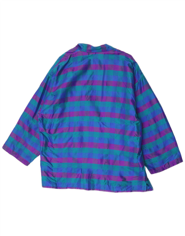 Vintage Dame Open Blazer Jacket UK 14 Medium Blue Check