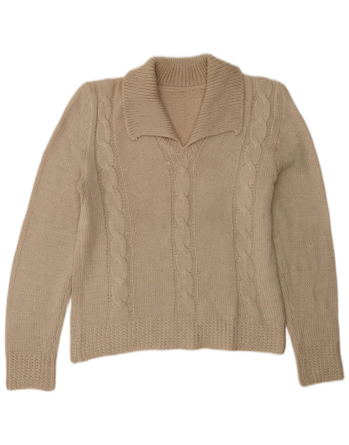 Vintage Dame Polo Neck Jumper Sweater UK 14 Medium Beige
