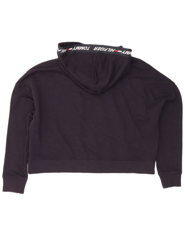 Tommy Hilfiger Dame Oversized Crop Hoodie Jumper UK 16 Large Navy Blue