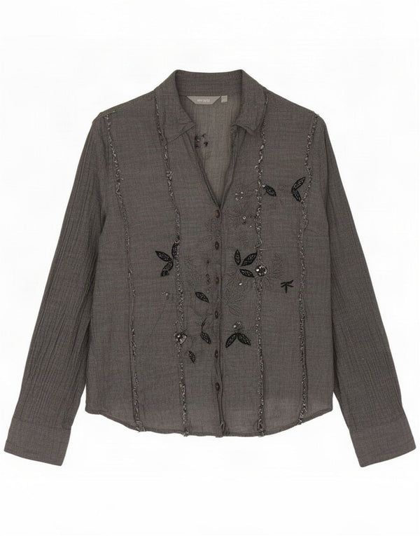 Marks & Spencer Womens Per Una Shirt Bluse UK 12 Medium Grey Floral