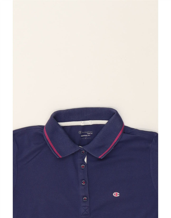 CHAMPION Womens Heritage Fit Polo Shirt UK 12 Medium Navy Blue Vintage Champion and Second-Hand Champion from Messina Hembry 