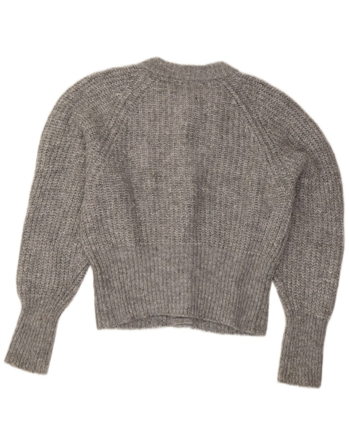 Zara Womens Crop Cardigan Sweater UK 16 Large Grey Flecked Polyester