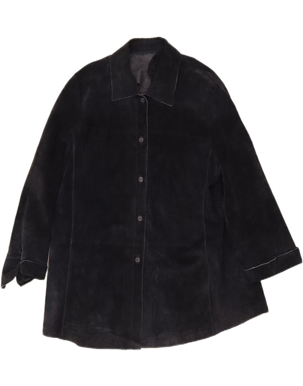 ELENA MIRO Womens Suede Overcoat UK 26 5XL Navy Blue Leather