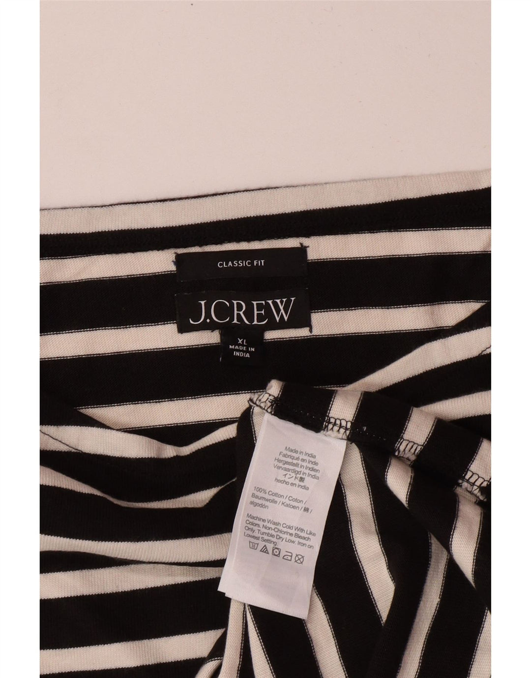 J. CREW Dame Classic Fit Top 3/4 ærmer UK 18 XL sortstribet bomuld