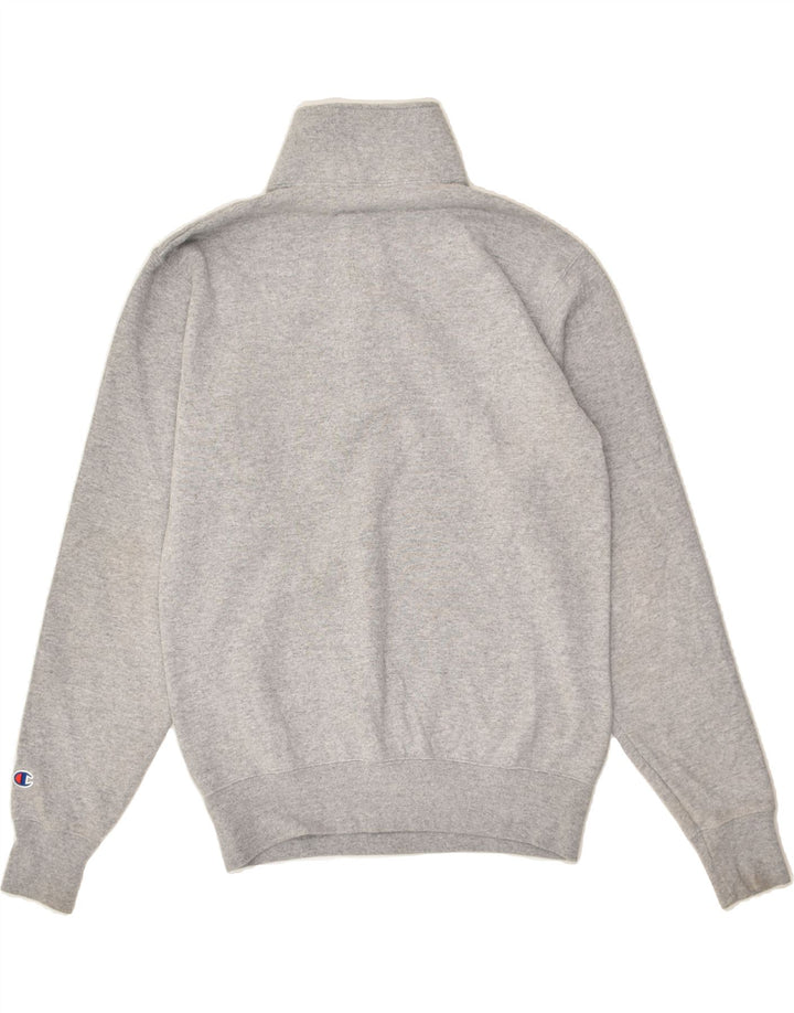 CHAMPION Mens Graphic Zip Neck Sweatshirt Jumper Small Grey Cotton Vintage Champion and Second-Hand Champion from Messina Hembry 