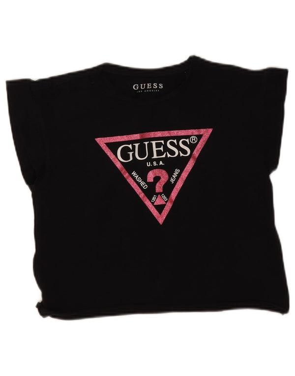 Guess Womens Crop Grafisk T-Shirt Top UK 12 Medium Sort Bomuld