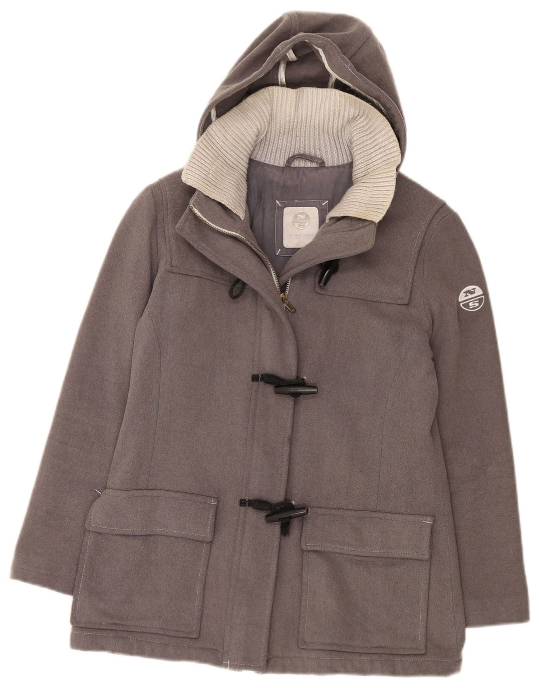North Sails Dame Hooded Duffle Jacket UK 10 Small Grey Wool
