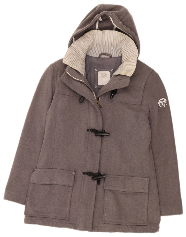 North Sails Dame Hooded Duffle Jacket UK 10 Small Grey Wool