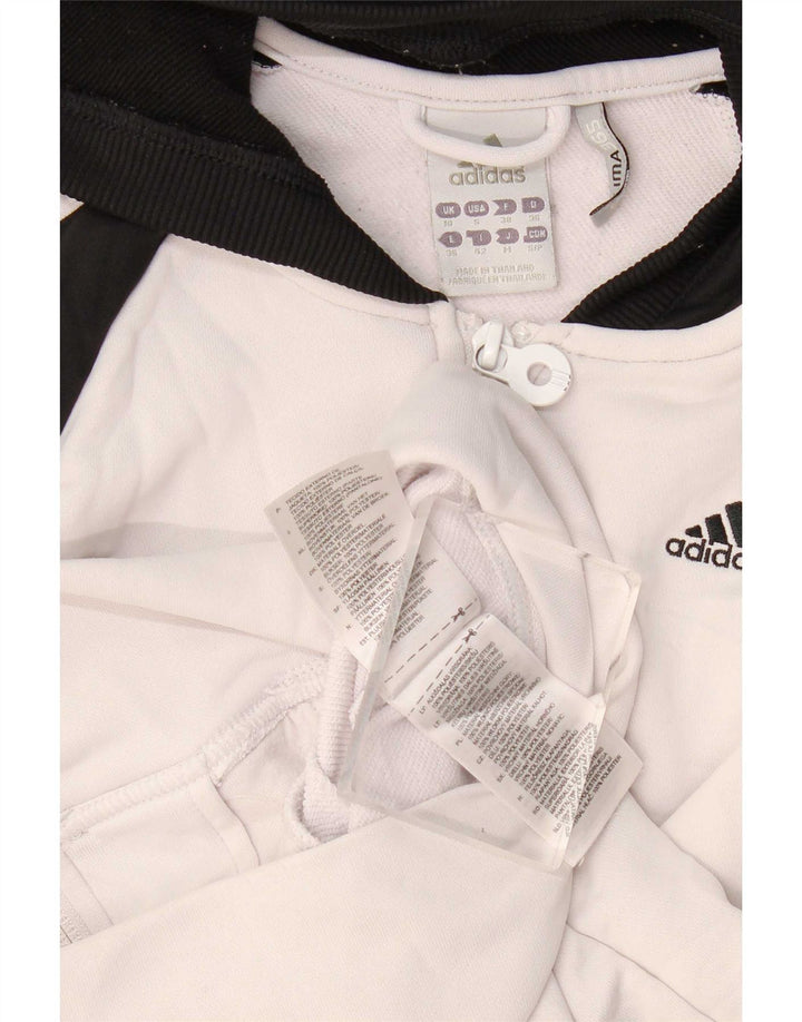 Adidas hættetrøje med lynlås til kvinder UK 10 Small White Colourblock Polyester