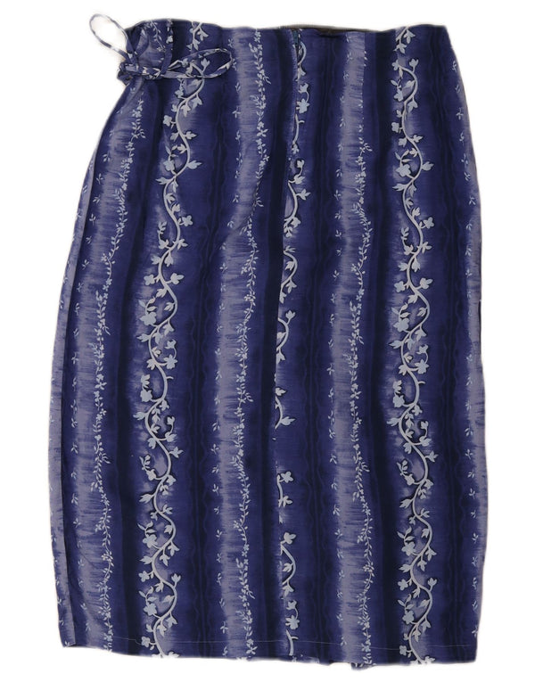 Vintage slå-om nederdel til kvinder UK 18 XL W30 blå blomster