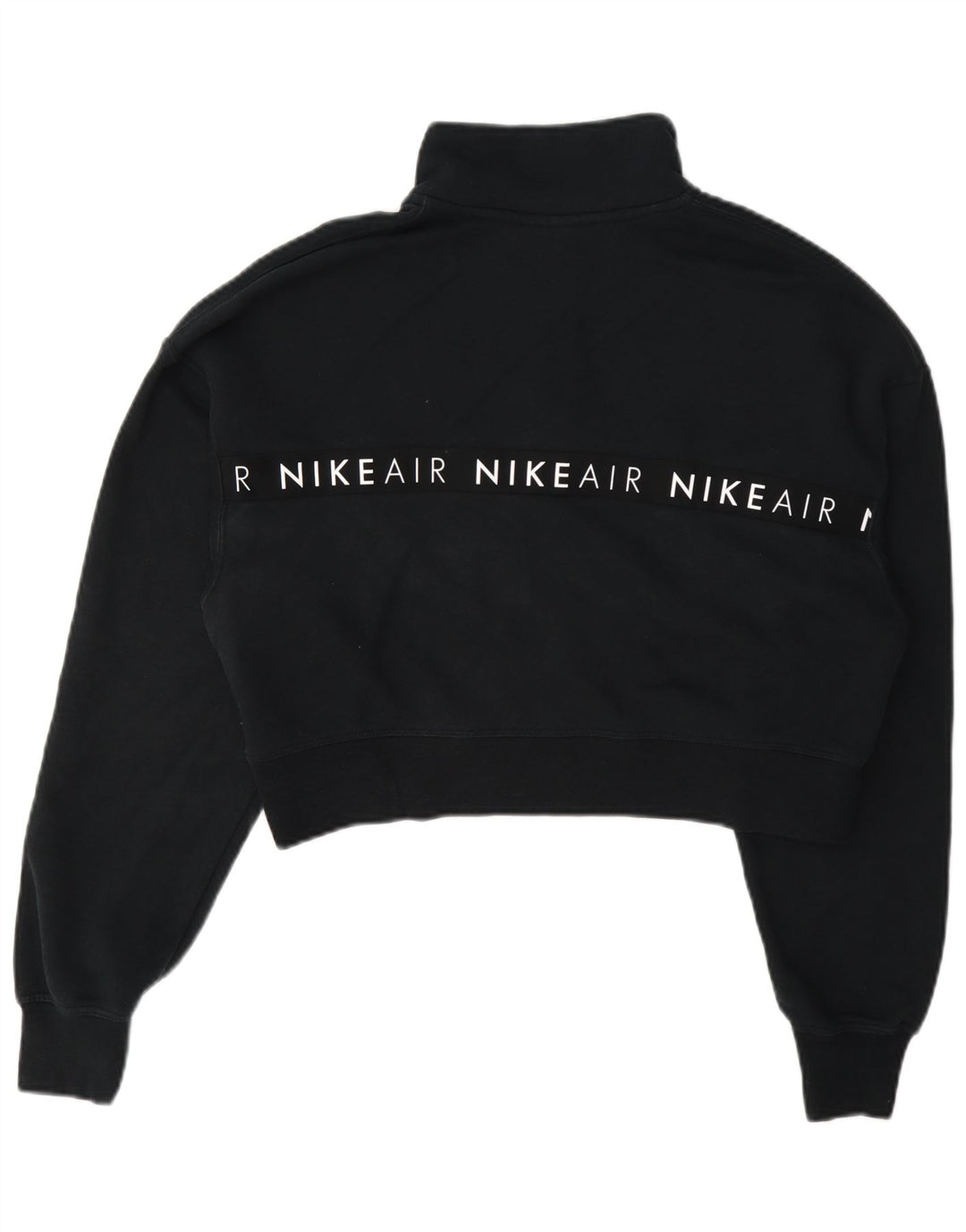Nike Dame Crop Grafisk Zip Neck Sweatshirt Jumper UK 14 Medium Navy Blue