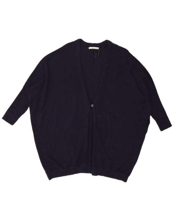 Zara 3/4 ærmet oversized cardigan sweater til kvinder UK 14 Medium Navy Blue
