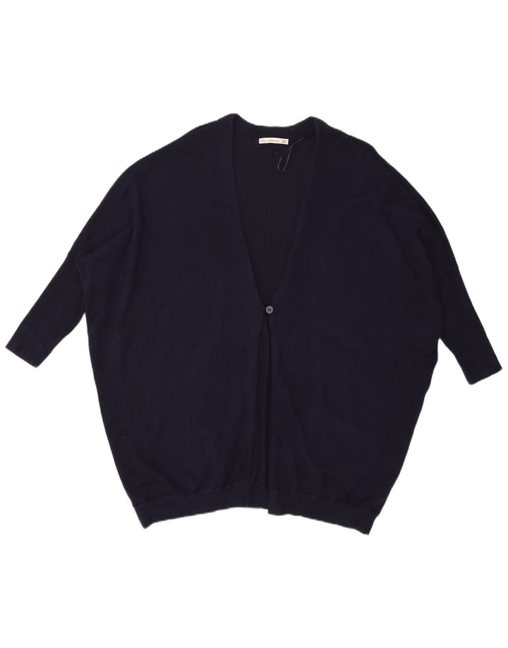 Zara 3/4 ærmet oversized cardigan sweater til kvinder UK 14 Medium Navy Blue