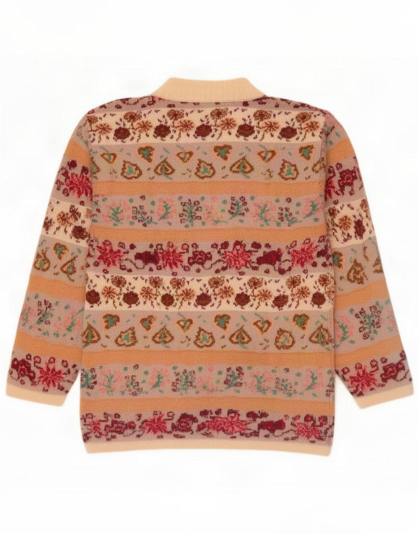 Vintage Dame sweater med rund hals DK 16 Stor Beige Blomster Akryl