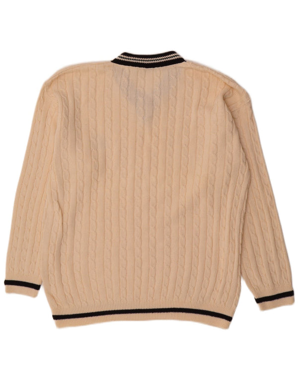 Vintage Herre Yachting V-hals Jumper Sweater Stor Beige Bomuld