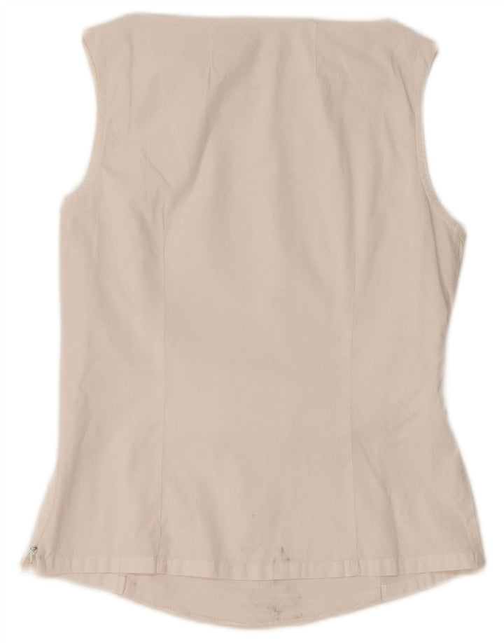 NARACAMICIE Dame ærmeløs bluse Top UK 8 Lille hvid nålestribet bomuld