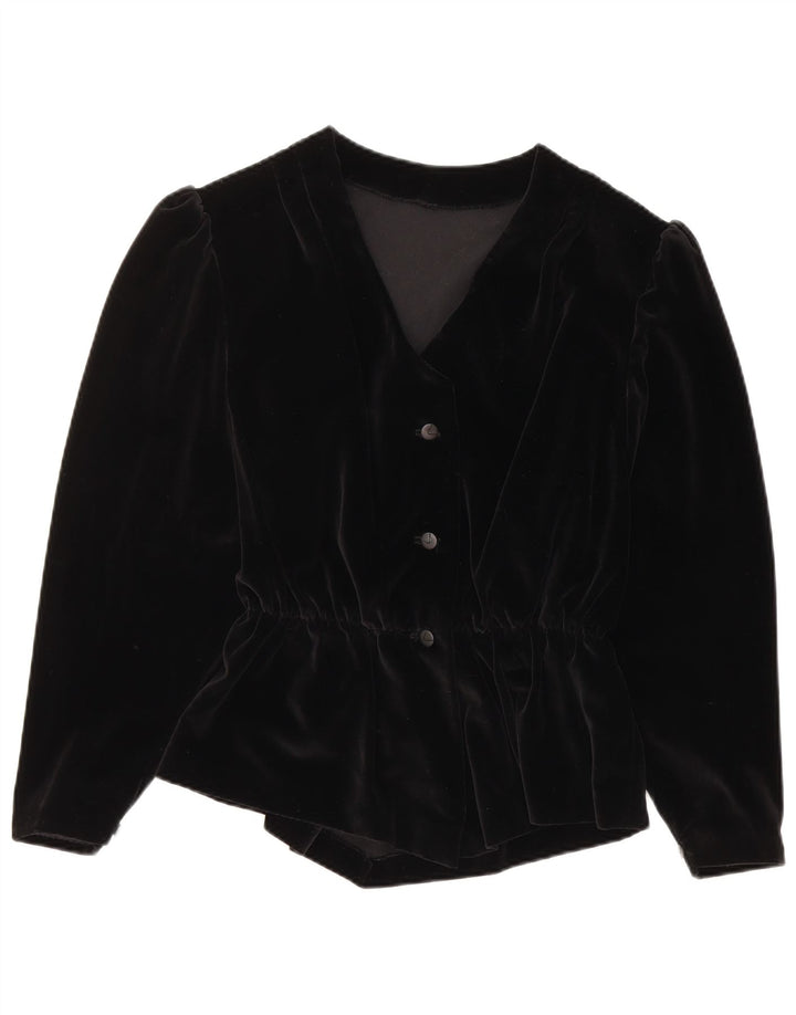Vintage Dame 3-knaps Velvet Blazer Jacket UK 14 Medium Black