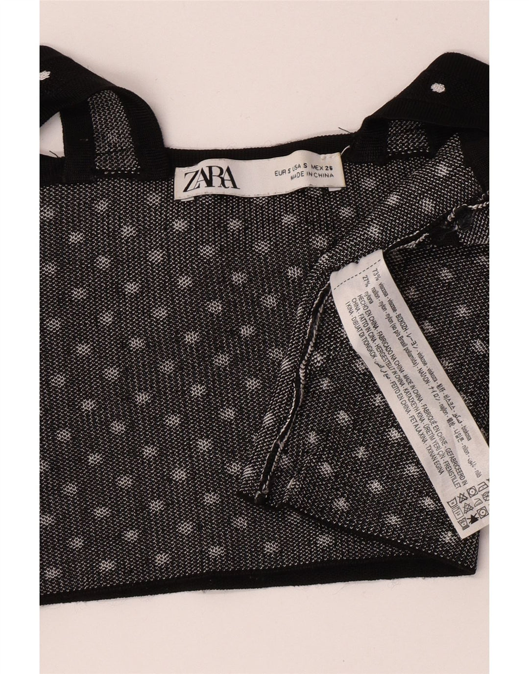 Zara Womens Sleeveless Crop Top UK 8 Small Black Spotted Viscose