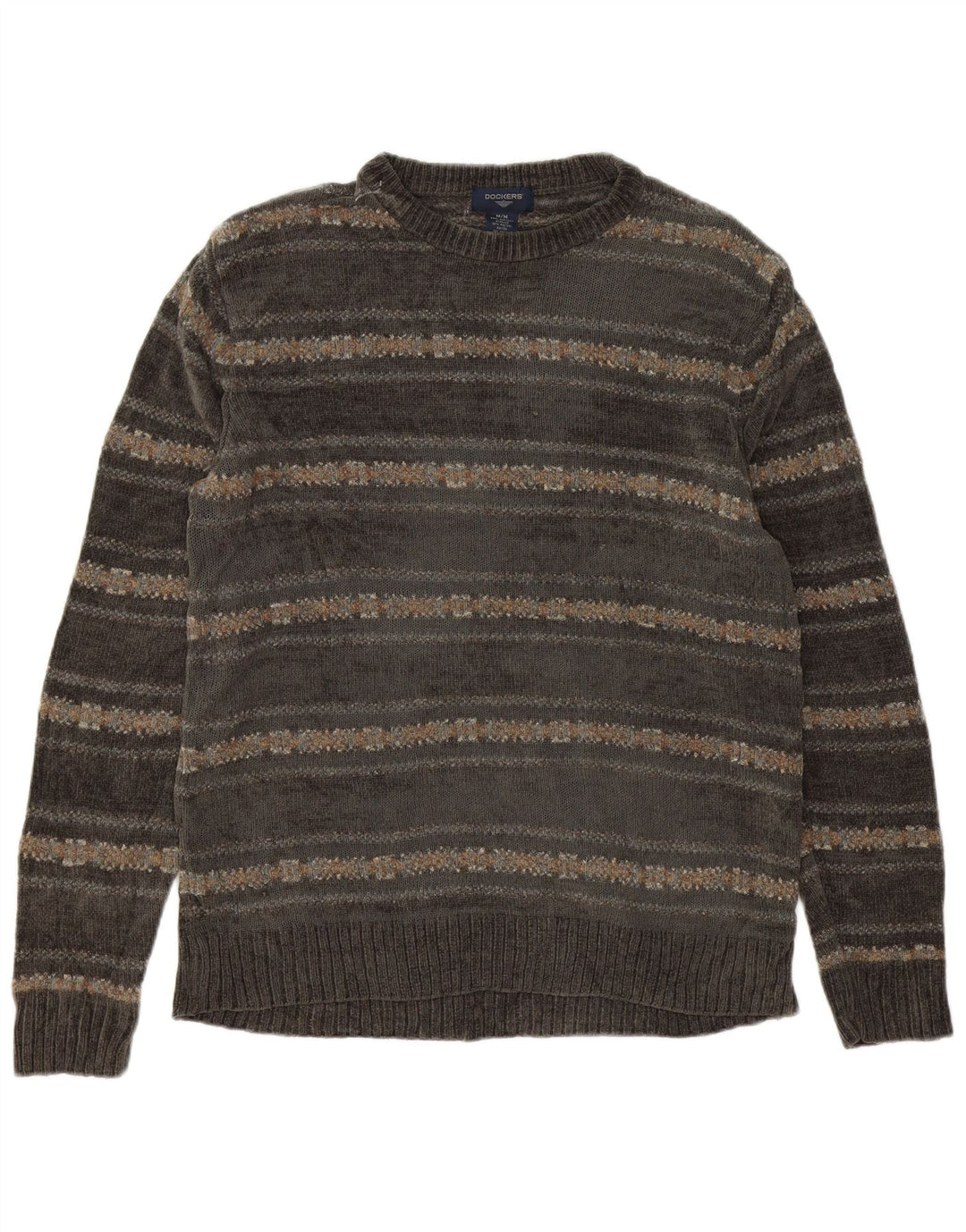 Dockers Herre Crew Neck Jumper Sweater Medium Grey Fair Isle Akryl