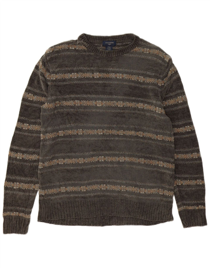 Dockers Herre Crew Neck Jumper Sweater Medium Grey Fair Isle Akryl