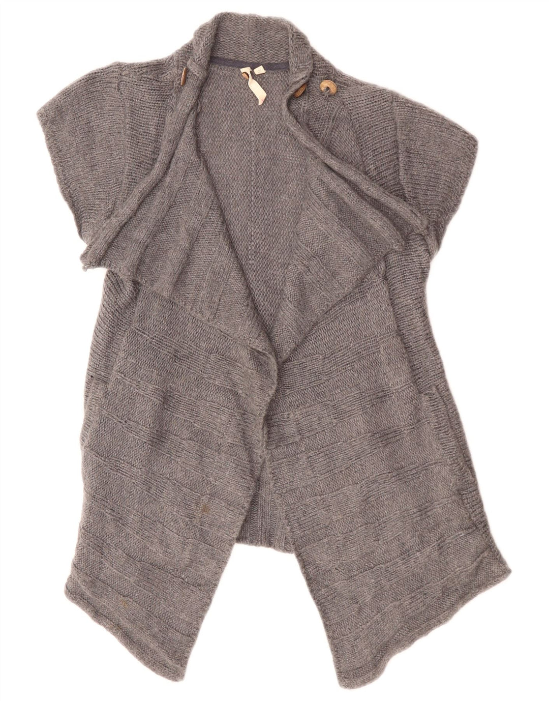 White Stuff Dame Kortærmet Åben Cardigan Sweater UK 10 Lille Grå Uld