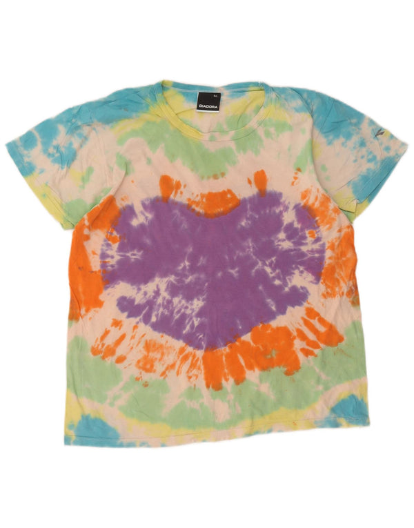 Diadora Dame T-Shirt Top UK 16 Stor Flerfarvet Tie Dye Bomuld