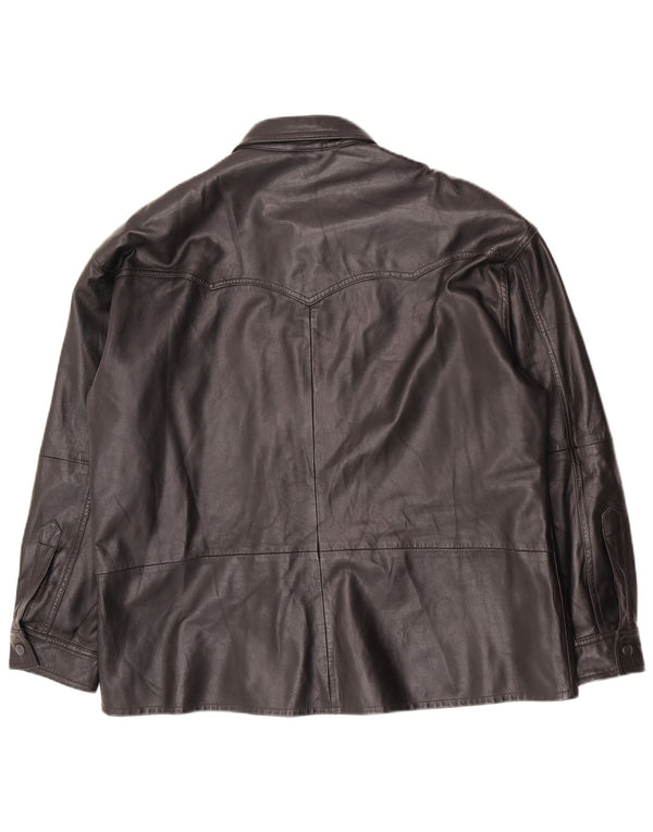 Vintage Womens Oversized Leather Jacket EU 40 Medium Black