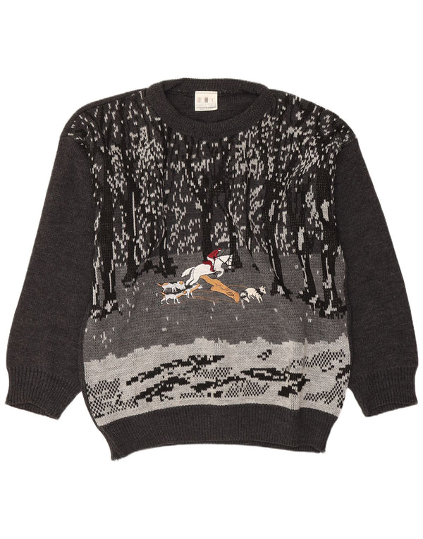 Vintage Herre grafisk bådhals sweater stor grå