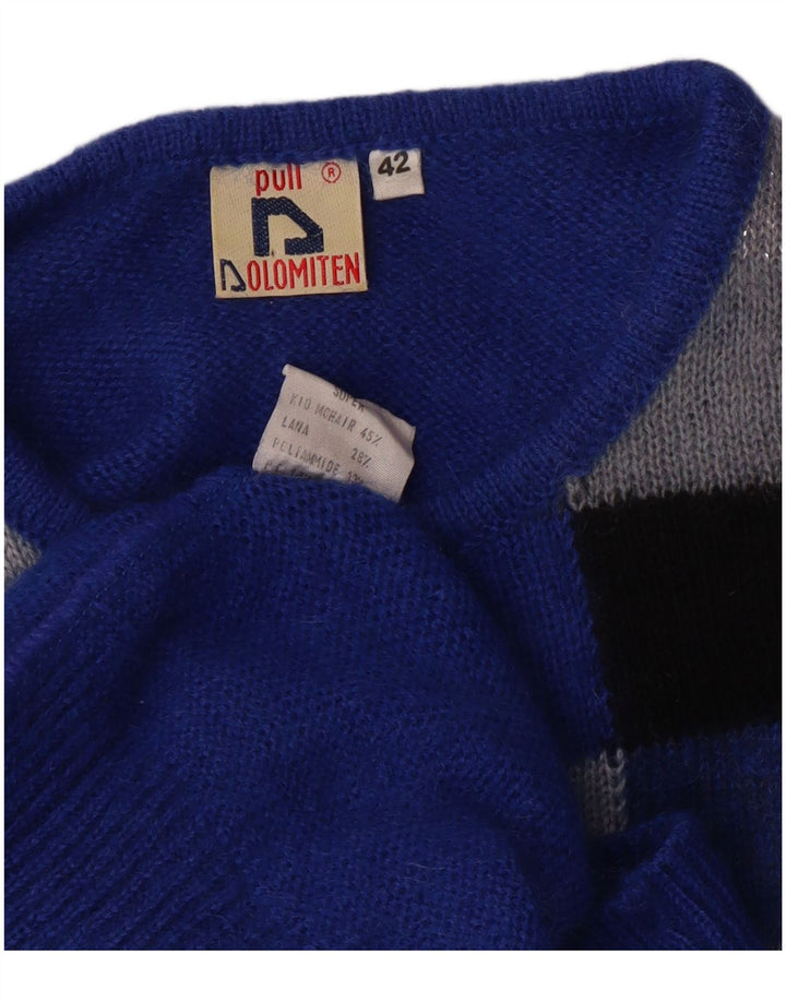 Dolomiten Dame Boat Neck Jumper Sweater IT 42 Medium Blue Check Mohair