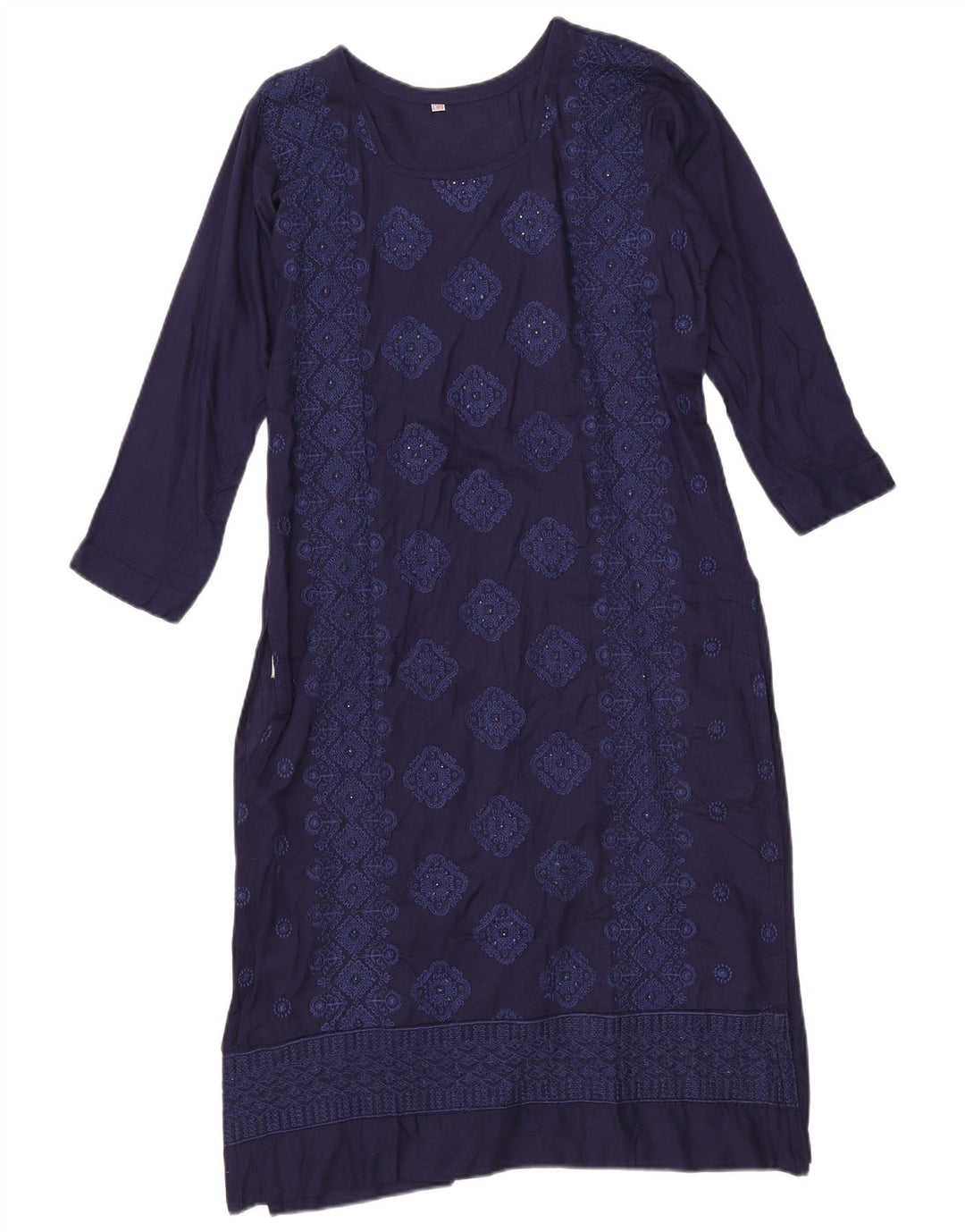 Vintage Dame A-Line Kjole EU 38 Medium Navy Blue Geometrisk