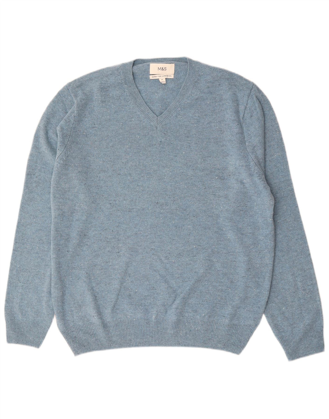 Marks & Spencer Herre V-hals sweater XL Blå Flecked Lammeuld